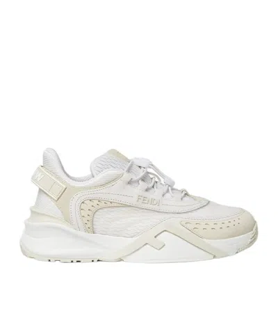 Fendi White Mesh And Suede Low Tops