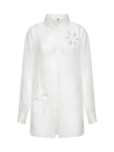Fendi White Organza Shirt With  Ajour Motif