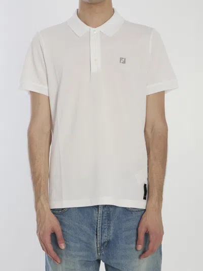 FENDI FENDI WHITE PIQUET POLO SHIRT
