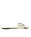 Fendi Baguette Ff Leather Buckle Flat Slide Sandals In White