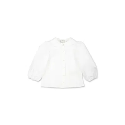 Fendi White Shirt For Baby Girl With Embroidered  Roma Logo