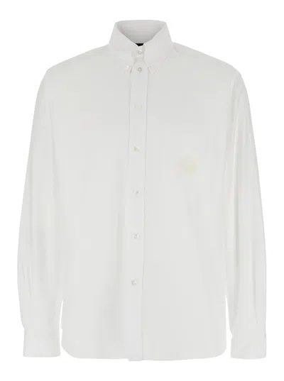 FENDI FENDI MEN WHITE SHIRT WITH CLASSIC COLLAR AND LOGO EMBROIDERY ON THE FRONT IN COTTON MAN