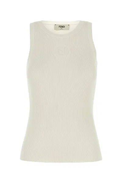 FENDI WHITE SILK AND COTTON TOP