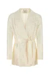 Fendi Silk Blazer With Belted Waist And Jacquard Pattern In White