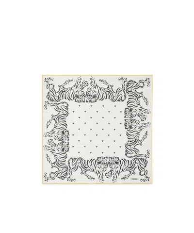Fendi White Silk Foulard With Tiger Print