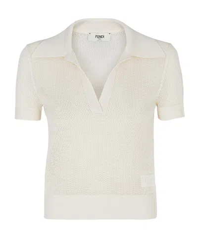 Fendi White Silk Mesh Polo Shirt
