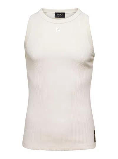 Fendi White Sleeveless Top In Techno Fabric Stretch Man In Multicolor