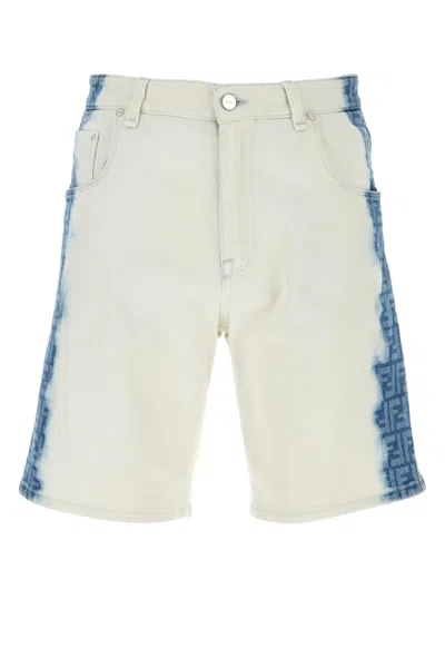 Fendi White Stretch Denim Bermuda Shorts