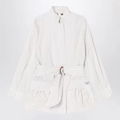 Fendi White Striped Cotton And Silk Blouson Women In Cream