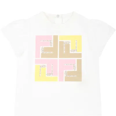 Fendi White T-shirt For Baby Girl With Iconic Ff