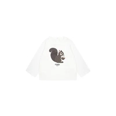 Fendi White T-shirt For Babykids With  Squirrel