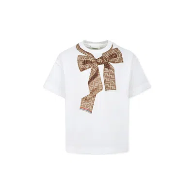Fendi Kids' White T-shirt For Girl With Bow