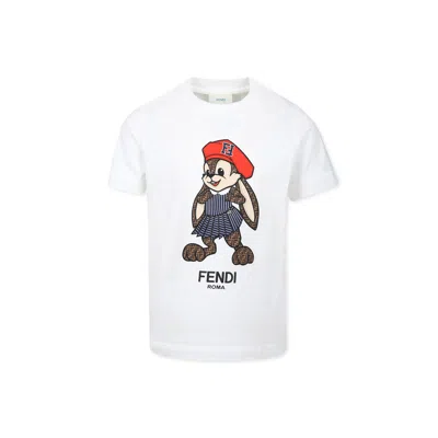 Fendi Kids' White T-shirt For Girl With  Rabbit