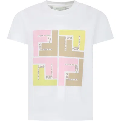 FENDI WHITE T-SHIRT FOR GIRL WITH ICONIC FF