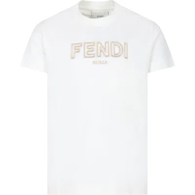 Fendi White T-shirt For Kids With  Logo