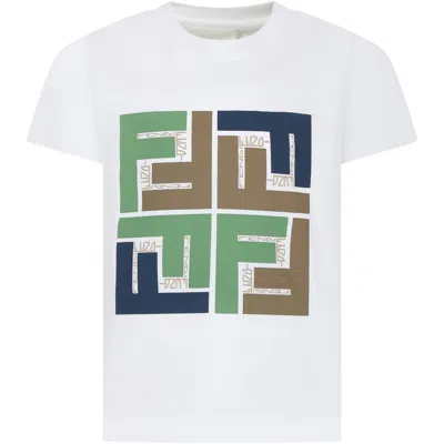 Fendi White T-shirt For Kids With Iconic Ff In Gesso/fillirea