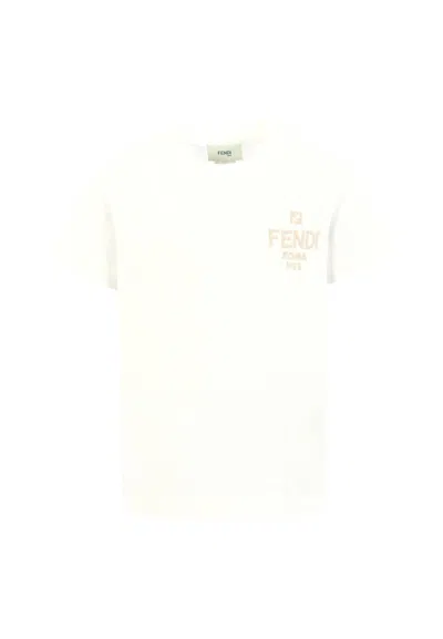FENDI WHITE T-SHIRT FOR KIDS WITH LOGO