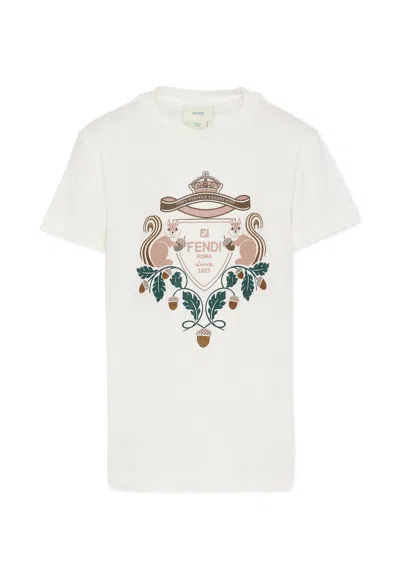 FENDI WHITE T-SHIRT FOR KIDS WITH LOGO