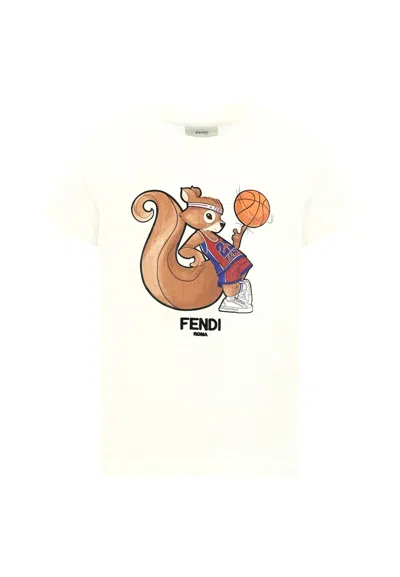FENDI WHITE T-SHIRT FOR KIDS WITH SQUIRREL PRINT