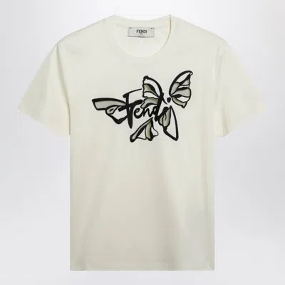 Fendi White T-shirt With Embroidered Logo Women In Gray