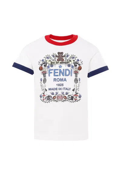 FENDI WHITE T-SHIRT WITH LOGO FOR KIDS