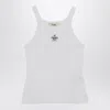 Fendi Women White Ribbed Tank Top With Contrasting Logo Embroidery In Stretch Cotton Woman In White