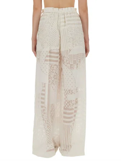 Fendi White Viscose Silk Trousers In Neutral