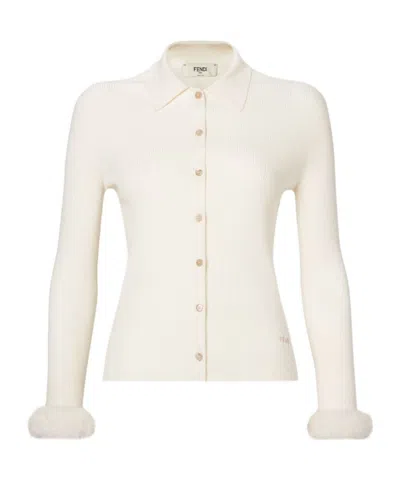 Fendi White Wool And Silk Cardigan