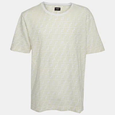 Pre-owned Fendi White Zucca Monogram Flocked Pique Knit T-shirt Xl