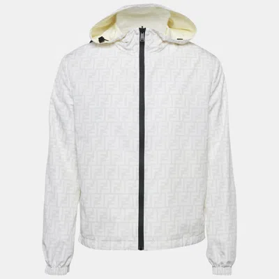 Pre-owned Fendi White Zucca Print Nylon Reversible Windbreaker Jacket Xs In Black