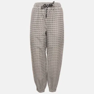 Pre-owned Fendi White/black Ff Monogram Print Synthetic Joggers M