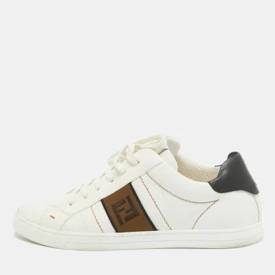 Pre-owned Fendi White/black Leather Low Top Trainers Size 41