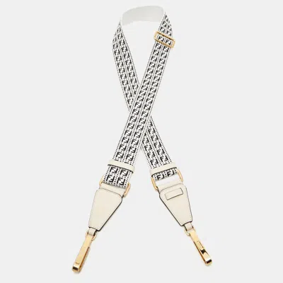 Pre-owned Fendi White/black Zucchino Fabric And Leather Bag Shoulder Strap