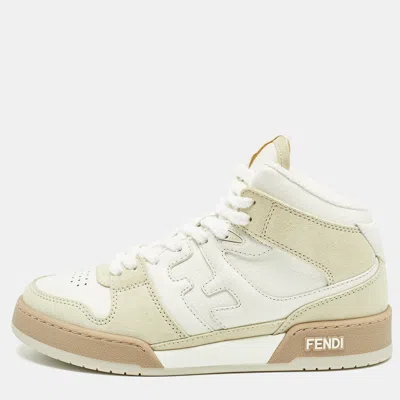 Pre-owned Fendi White/cream Nubuck And Leather Match Sneakers Size 38