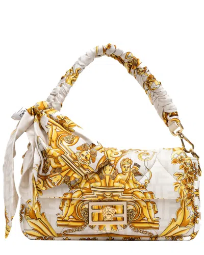 Pre-owned Fendi White/gold Quilted Scarf Silk X Versace Ltd. Fendace Ff Baguette  (authentic Pre-loved)