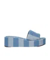 Fendi Sunshine Stripe Logo Platform Sandals In Blue