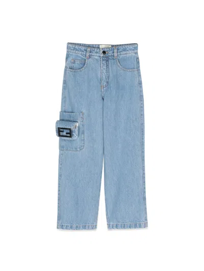 Fendi Wide Denim Pants In Blue