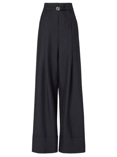 Fendi Wide Elegant Trousers In Lightweight Fabric In Black