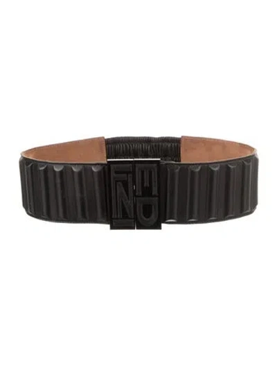 Pre-owned Fendi Wide Leather Belt In Black