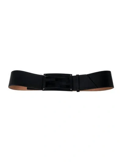 Pre-owned Fendi Wide Leather Belt In Black
