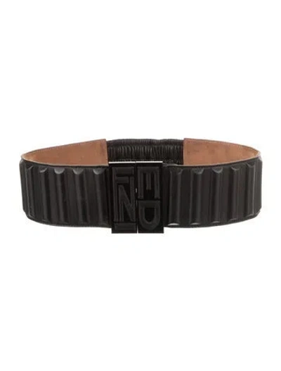 Pre-owned Fendi Wide Leather Belt In Black
