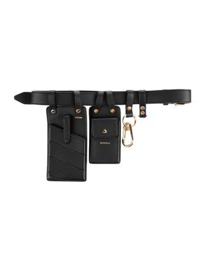 Pre-owned Fendi Wide Leather Belt Kit In Black