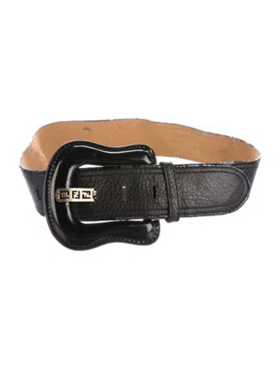 Pre-owned Fendi Wide Leather Waist Belt In Black