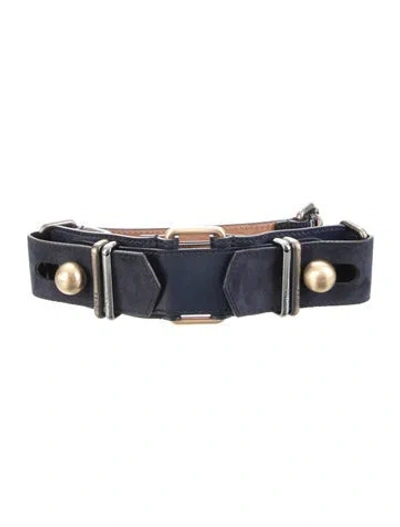 Pre-owned Fendi Wide Leather Waist Belt In Blue