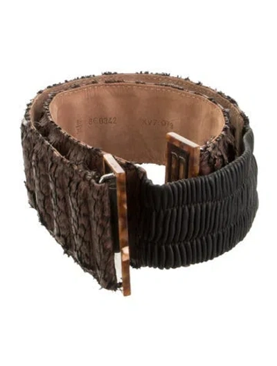 Pre-owned Fendi Wide Leather Waist Belt In Brown