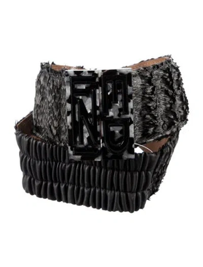 Pre-owned Fendi Wide Leather Waist Belt In Grey
