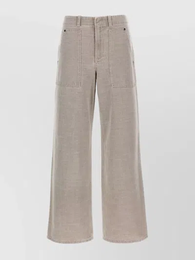 Fendi Wide Leg Denim Trousers With Multiple Pockets