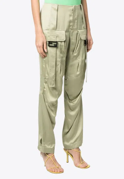 Fendi Wide-leg Satin Cargo Pants In Green