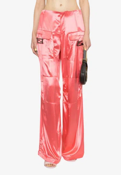 Fendi Wide-leg Satin Cargo Pants In Pink