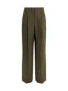 Fendi Women Green Pants With Front Pences And Wide Leg In Wool Woman In Green